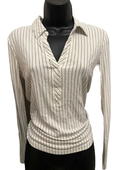 MODERN WORKS Long Sleeve White Rayon/Spandex/Cotton - Image 1